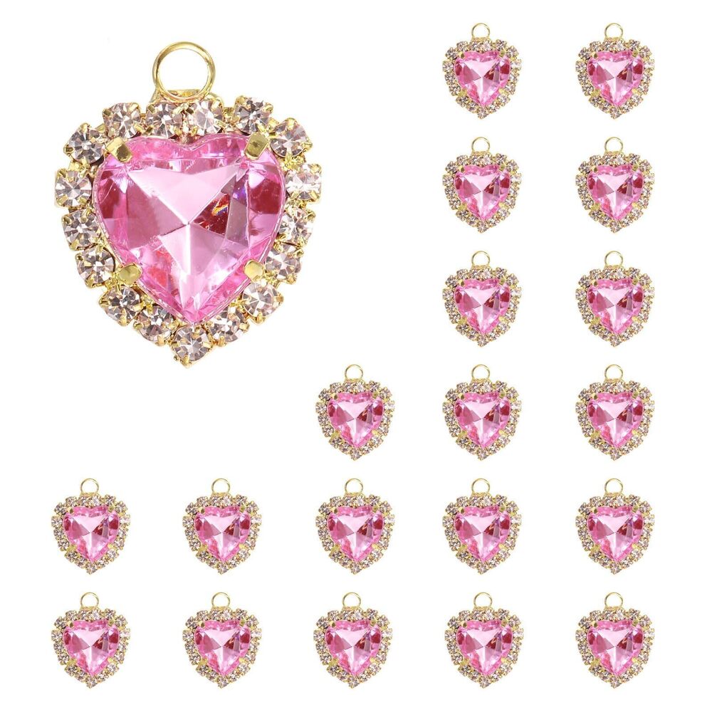7739 20 Pcs Rhinestone Heart Charm Crystal Heart Rhinestones Pendants Flat